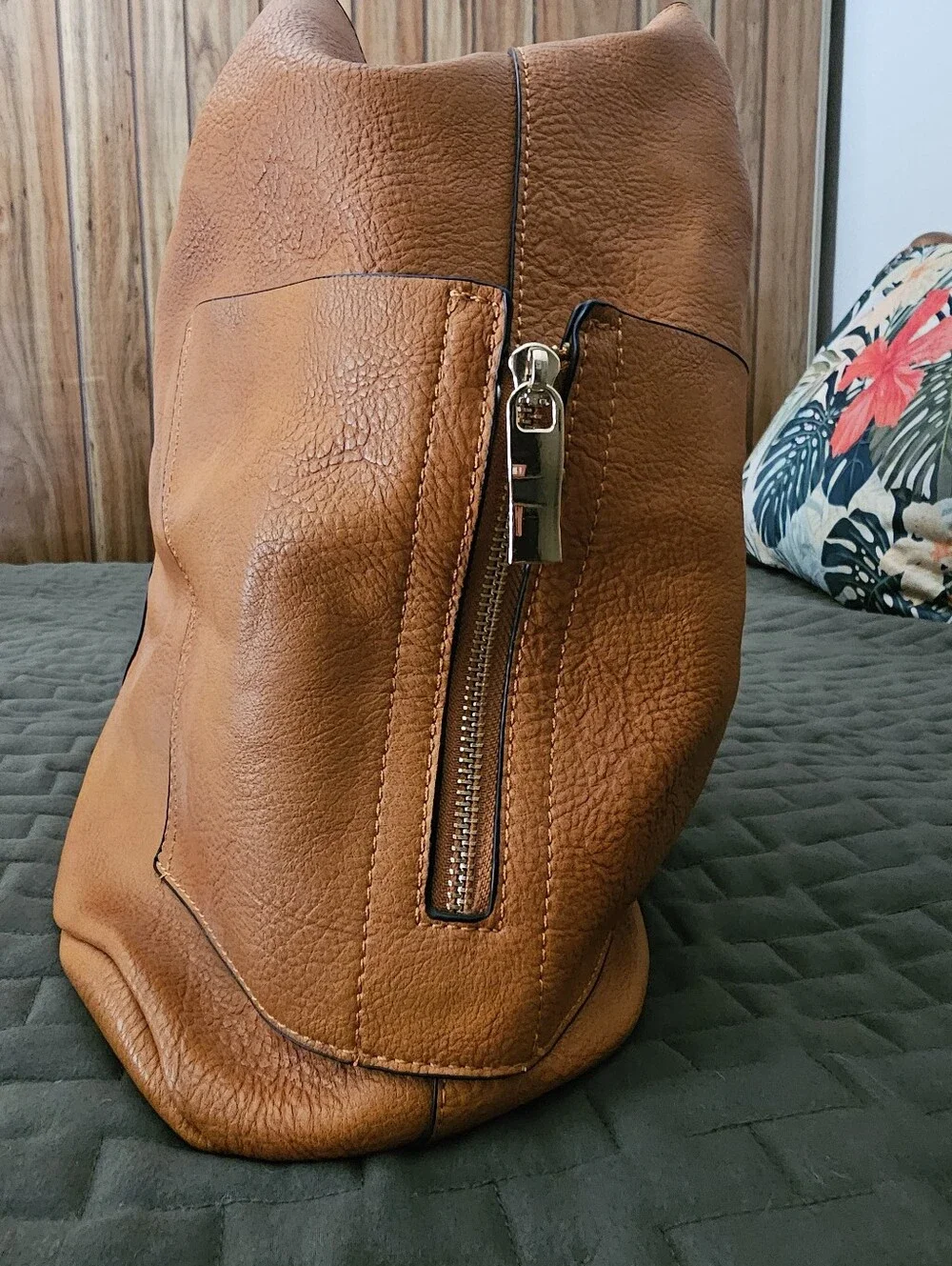 Tan Faux Leather Hobo Bag